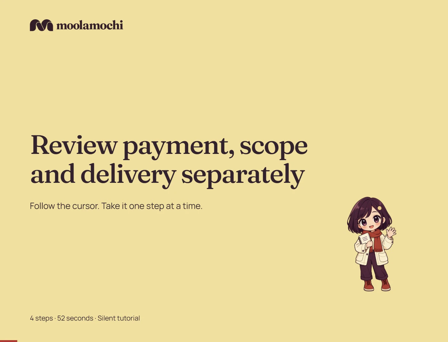 Review payment, scope and delivery separately. Written steps follow below.