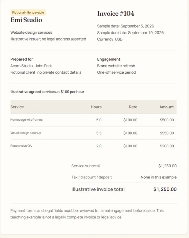 Original invoice 104 for $1,250.
